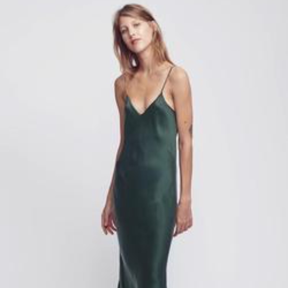 90s Silk Slip Dress Silk Laundry Green